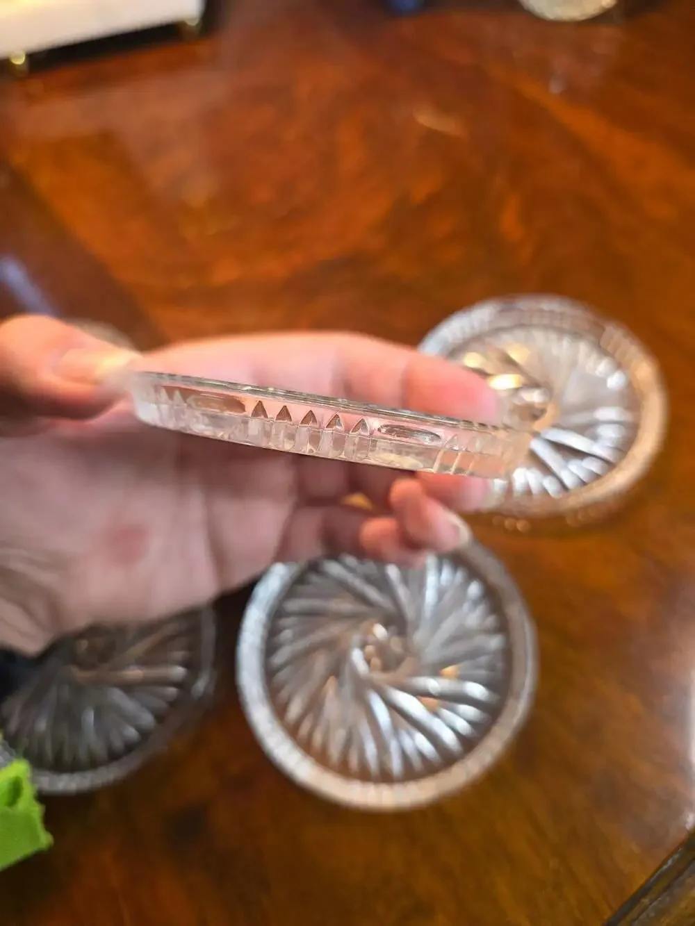 Set of 5 Vintage Annahütte Pinwheel Star Pattern Lead Crystal Coasters